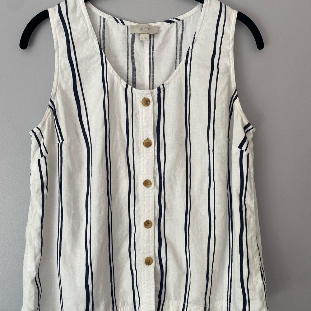 LOFT Women's Button-Down Striped Tank Top - White and Black